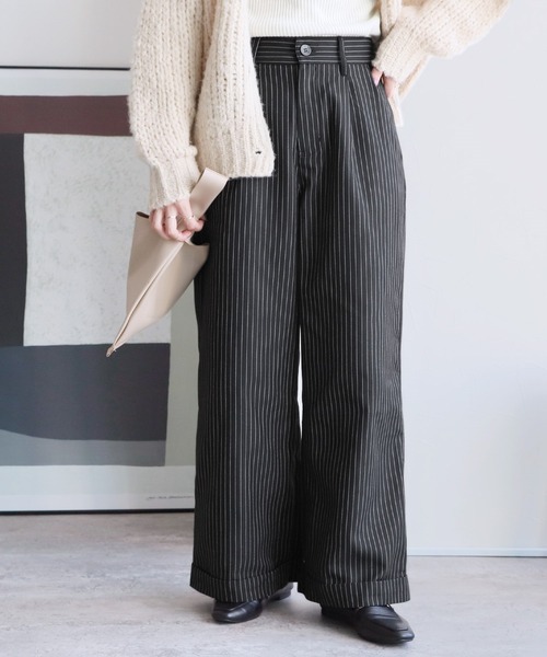 reca（レカ）の「ピンストライプ柄ワイドパンツ（その他パンツ・レディース・ブラック/チャコールグレー・FREE）」の9枚目の写真