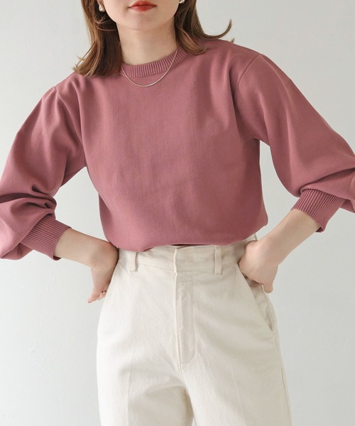 HER CLOSET（ハークローゼット）の「【shemoshelly】WEB限定ボリュームスリーブロングリブスウェットライクニット（ニット/セーター・レディース・ブラック/スモークピンク/オフホワイト/ブルー/ライトグレー/マスタード・M）」の6枚目の写真