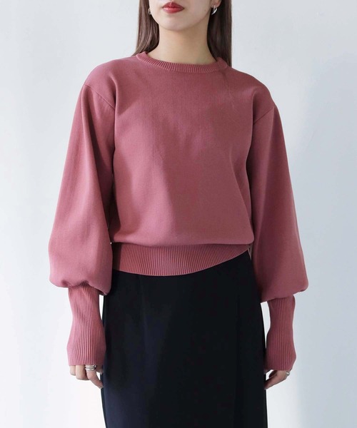 HER CLOSET（ハークローゼット）の「【shemoshelly】WEB限定ボリュームスリーブロングリブスウェットライクニット（ニット/セーター・レディース・ブラック/スモークピンク/オフホワイト/ブルー/ライトグレー/マスタード・M）」の20枚目の写真