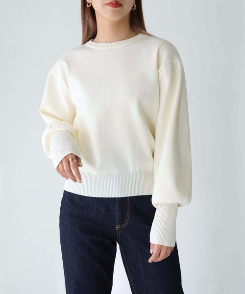 HER CLOSET（ハークローゼット）の「【shemoshelly】WEB限定ボリュームスリーブロングリブスウェットライクニット（ニット/セーター・レディース・ブラック/スモークピンク/オフホワイト/ブルー/ライトグレー/マスタード・M）」の14枚目の写真