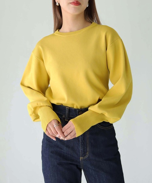 HER CLOSET（ハークローゼット）の「【shemoshelly】WEB限定ボリュームスリーブロングリブスウェットライクニット（ニット/セーター・レディース・ブラック/スモークピンク/オフホワイト/ブルー/ライトグレー/マスタード・M）」の11枚目の写真