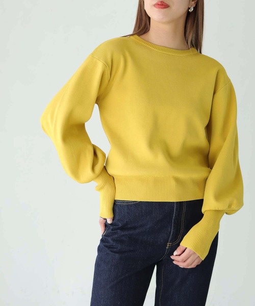 HER CLOSET（ハークローゼット）の「【shemoshelly】WEB限定ボリュームスリーブロングリブスウェットライクニット（ニット/セーター・レディース・ブラック/スモークピンク/オフホワイト/ブルー/ライトグレー/マスタード・M）」の19枚目の写真