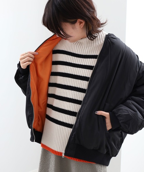 GeeRA（ジーラ）の「ボリュームＭＡ－１デザインブルゾン（ブルゾン・レディース・ブラック/アイボリー・MEDIUM）」の3枚目の写真