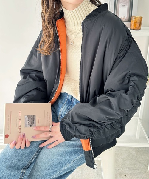 GeeRA（ジーラ）の「ボリュームＭＡ－１デザインブルゾン（ブルゾン・レディース・ブラック/アイボリー・MEDIUM）」の19枚目の写真