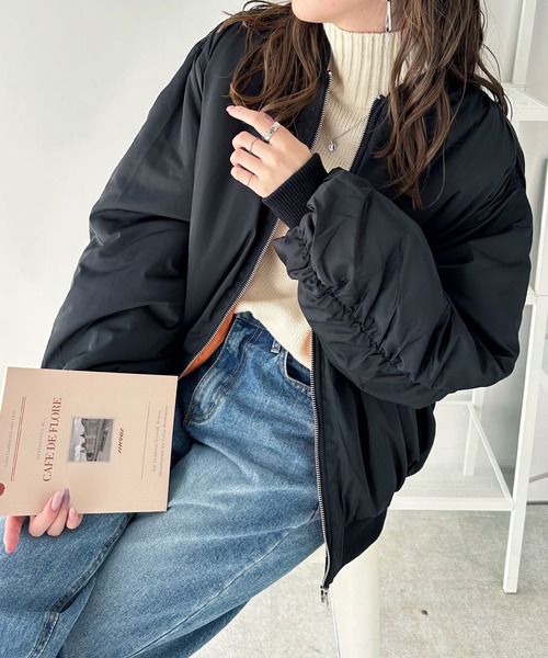 GeeRA（ジーラ）の「ボリュームＭＡ－１デザインブルゾン（ブルゾン・レディース・ブラック/アイボリー・MEDIUM）」の21枚目の写真