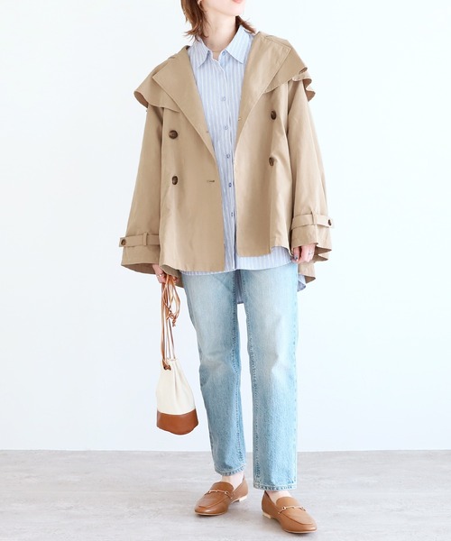 reca(レカ)の「ポンチョ風ショート丈トレンチコート(トレンチコート・レディース・ライトカーキ/サンドベージュ/ベージュ・L/M)」の12枚目の写真