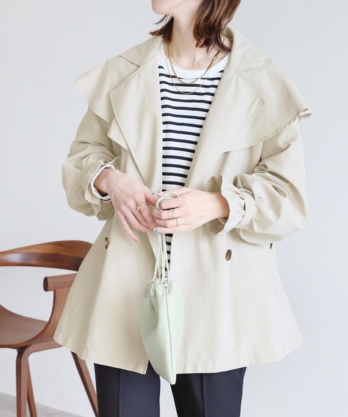reca(レカ)の「ポンチョ風ショート丈トレンチコート(トレンチコート・レディース・ライトカーキ/サンドベージュ/ベージュ・L/M)」の15枚目の写真
