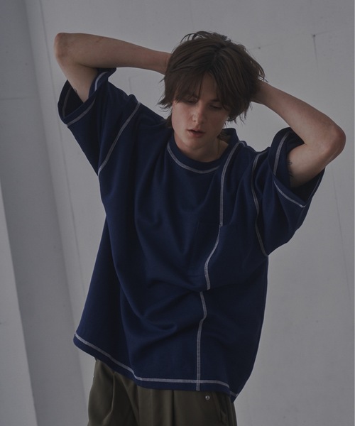 shiki tokyo(シキトウキョウ)の「Oversized Stitch T-shirts / オーバーサイズステッチTシャツ(Tシャツ/カットソー・メンズ・ブラック/ターコイズブルー/チャコールグレー/ネイビー/オレンジ・SMALL/MEDIUM/LARGE)」の4枚目の写真
