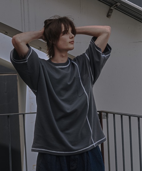 shiki tokyo(シキトウキョウ)の「Oversized Stitch T-shirts / オーバーサイズステッチTシャツ(Tシャツ/カットソー・メンズ・ブラック/ターコイズブルー/チャコールグレー/ネイビー/オレンジ・SMALL/MEDIUM/LARGE)」の3枚目の写真