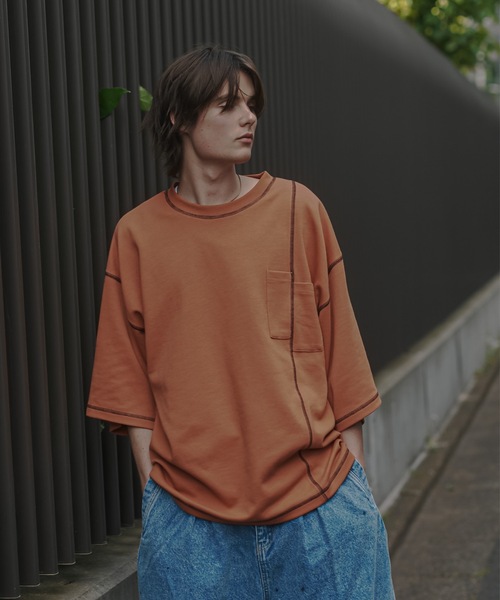 shiki tokyo(シキトウキョウ)の「Oversized Stitch T-shirts / オーバーサイズステッチTシャツ(Tシャツ/カットソー・メンズ・ブラック/ターコイズブルー/チャコールグレー/ネイビー/オレンジ・SMALL/MEDIUM/LARGE)」の5枚目の写真