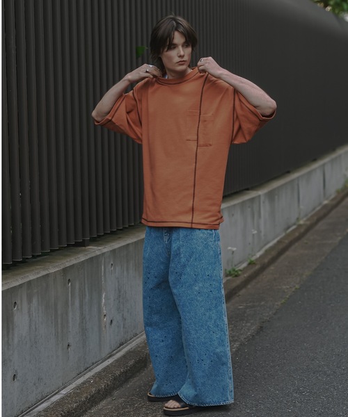 shiki tokyo(シキトウキョウ)の「Oversized Stitch T-shirts / オーバーサイズステッチTシャツ(Tシャツ/カットソー・メンズ・ブラック/ターコイズブルー/チャコールグレー/ネイビー/オレンジ・SMALL/MEDIUM/LARGE)」の7枚目の写真