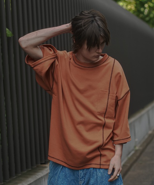 shiki tokyo(シキトウキョウ)の「Oversized Stitch T-shirts / オーバーサイズステッチTシャツ(Tシャツ/カットソー・メンズ・ブラック/ターコイズブルー/チャコールグレー/ネイビー/オレンジ・SMALL/MEDIUM/LARGE)」の8枚目の写真