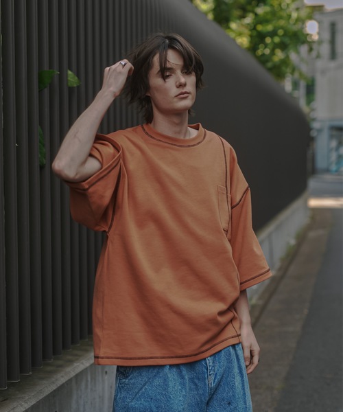 shiki tokyo(シキトウキョウ)の「Oversized Stitch T-shirts / オーバーサイズステッチTシャツ(Tシャツ/カットソー・メンズ・ブラック/ターコイズブルー/チャコールグレー/ネイビー/オレンジ・SMALL/MEDIUM/LARGE)」の9枚目の写真