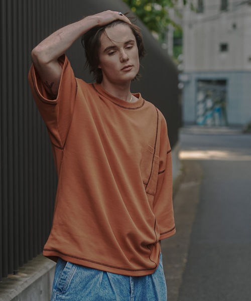 shiki tokyo(シキトウキョウ)の「Oversized Stitch T-shirts / オーバーサイズステッチTシャツ(Tシャツ/カットソー・メンズ・ブラック/ターコイズブルー/チャコールグレー/ネイビー/オレンジ・SMALL/MEDIUM/LARGE)」の12枚目の写真
