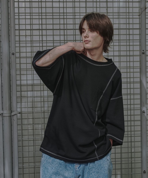 shiki tokyo(シキトウキョウ)の「Oversized Stitch T-shirts / オーバーサイズステッチTシャツ(Tシャツ/カットソー・メンズ・ブラック/ターコイズブルー/チャコールグレー/ネイビー/オレンジ・SMALL/MEDIUM/LARGE)」の19枚目の写真