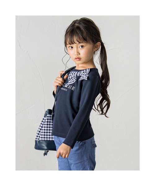 BeBe（ベベ）の「BeBe/ポンチ ギンガム チェック リボン Tシャツ (100~150cm)（Tシャツ/カットソー・キッズ・ネイビー・110/120/140/130/150/100）」の3枚目の写真