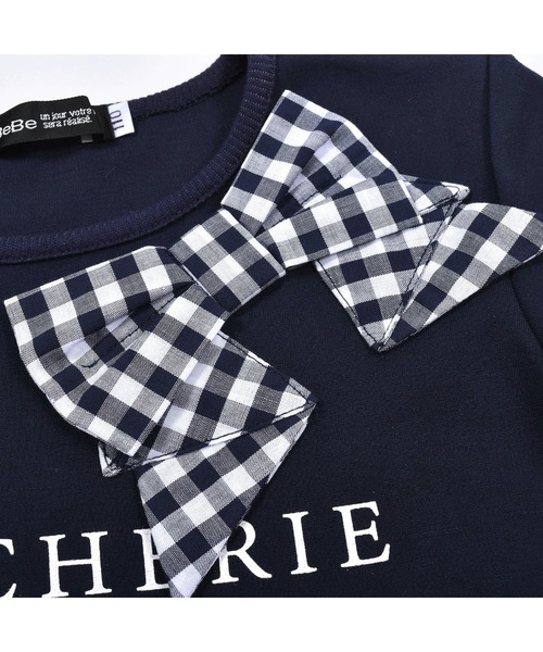 BeBe（ベベ）の「BeBe/ポンチ ギンガム チェック リボン Tシャツ (100~150cm)（Tシャツ/カットソー・キッズ・ネイビー・110/120/140/130/150/100）」の9枚目の写真