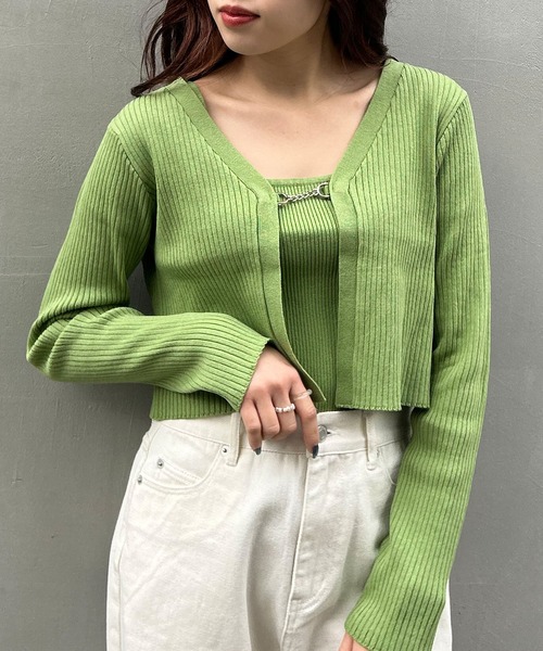 INGNI（イング）の「フロントチェーン付ボレロニット＋キャミSET（カーディガン/ボレロ・レディース・ブラック/サックスブルー/ライトグリーン/アイボリー・M）」の11枚目の写真