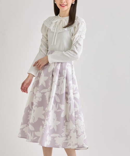 tocco closet（トッコ　クローゼット）の「２ＷＡＹリボン×レース襟付きギャザースリーブリブカットソー（Tシャツ/カットソー・レディース・ブラック/ホワイト・M）」の15枚目の写真