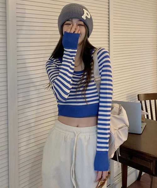 【ニコです★】トップス5点 セール】2WAYフロントレースアップトップス（Tシャツ/カットソー