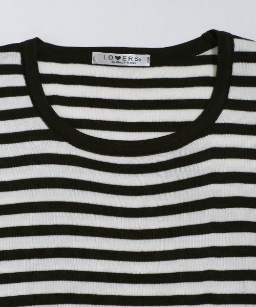 shopnikoniko（ショップニコニコ）の「ボーダーニット 長袖 ショート丈 クロップド丈 y2k トップス ロンT ピチT Uネック ボーダートップス（Tシャツ/カットソー・レディース・ブラック/ブルー・フリー）」の13枚目の写真