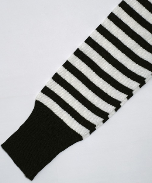 shopnikoniko（ショップニコニコ）の「ボーダーニット 長袖 ショート丈 クロップド丈 y2k トップス ロンT ピチT Uネック ボーダートップス（Tシャツ/カットソー・レディース・ブラック/ブルー・フリー）」の11枚目の写真