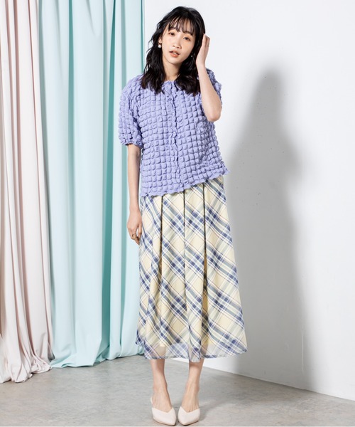 MILLION CARATS（ミリオンカラッツ）の「春夏らしい色合いで彩られたチェック柄が存在感抜群のチュールスカート（スカート・レディース・ブラック/イエロー・FREE）」の6枚目の写真