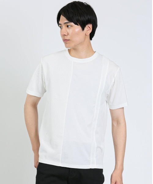 m.f.editorial（エムエフエディトリアル）の「【接触冷感 ストレッチ】m.f.エディトリアル メンズ 切替クルーネック半袖Tシャツ（Tシャツ/カットソー・メンズ・サックスブルー/ダークグリーン/ホワイト・MEDIUM/LARGE/X-LARGE）」の2枚目の写真