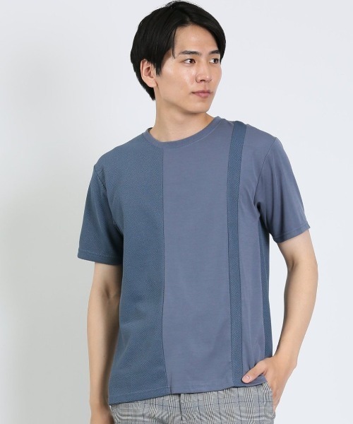 m.f.editorial（エムエフエディトリアル）の「【接触冷感 ストレッチ】m.f.エディトリアル メンズ 切替クルーネック半袖Tシャツ（Tシャツ/カットソー・メンズ・サックスブルー/ダークグリーン/ホワイト・MEDIUM/LARGE/X-LARGE）」の3枚目の写真