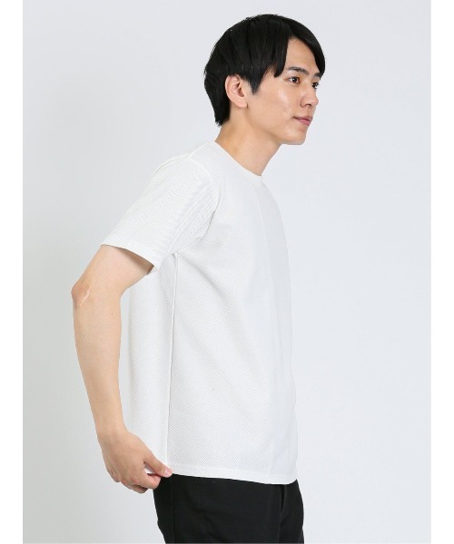 m.f.editorial（エムエフエディトリアル）の「【接触冷感 ストレッチ】m.f.エディトリアル メンズ 切替クルーネック半袖Tシャツ（Tシャツ/カットソー・メンズ・サックスブルー/ダークグリーン/ホワイト・MEDIUM/LARGE/X-LARGE）」の14枚目の写真