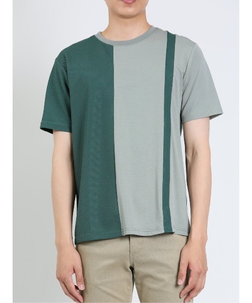 m.f.editorial（エムエフエディトリアル）の「【接触冷感 ストレッチ】m.f.エディトリアル メンズ 切替クルーネック半袖Tシャツ（Tシャツ/カットソー・メンズ・サックスブルー/ダークグリーン/ホワイト・MEDIUM/LARGE/X-LARGE）」の16枚目の写真