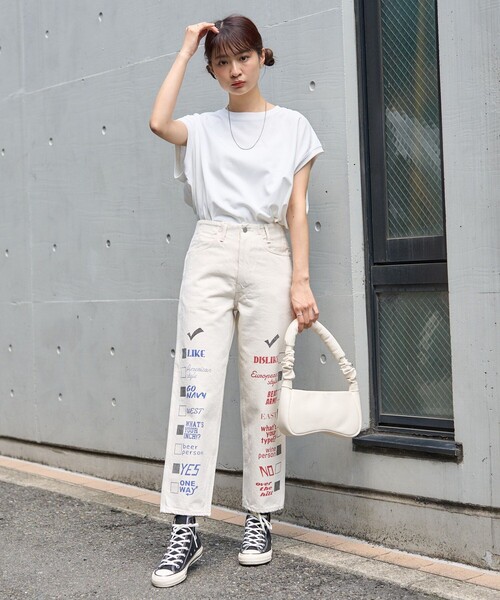 FREAK'S STORE(フリークスストア)の「フレンチスリーブチュニックTシャツ(Tシャツ/カットソー・レディース・グレー/オフホワイト/ブラック/ブルーグリーン/ラベンダー・フリ-)」の8枚目の写真