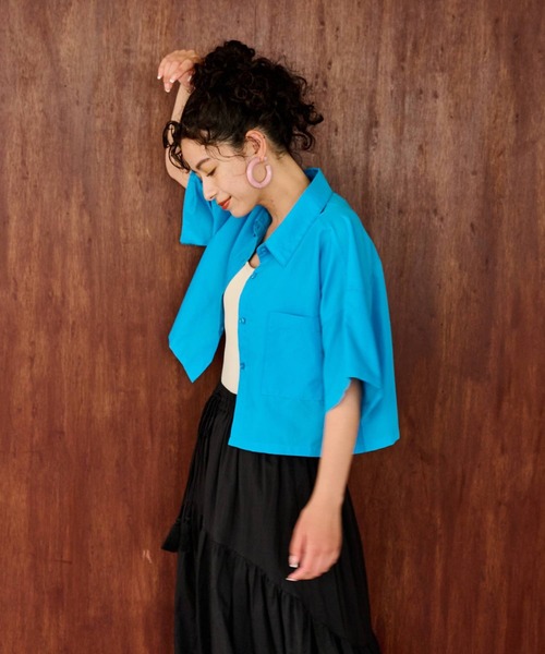 bohmal（ボマール）の「クロップドハーフスリーブシャツ（シャツ/ブラウス・レディース・イエロー/ブルー・FREE）」の10枚目の写真