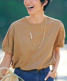 ＩＥＤＩＴ　タックスリーブと後ろファスナーで着映えする　ＵＶカット＆吸汗速乾サッカーカットソーのゆるっとプルオーバー