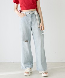 OLIVE des OLIVE | ベルト付きダメージデニムパンツ(デニムパンツ)