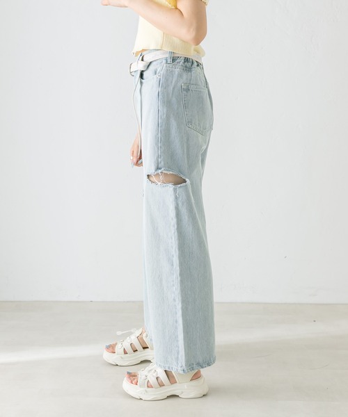 OLIVE des OLIVE（オリーブデオリーブ）の「ベルト付きダメージデニムパンツ　1031030090（デニムパンツ・レディース・サックスブルー・SMALL/MEDIUM）」の6枚目の写真