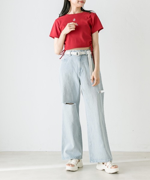 OLIVE des OLIVE（オリーブデオリーブ）の「ベルト付きダメージデニムパンツ　1031030090（デニムパンツ・レディース・サックスブルー・SMALL/MEDIUM）」の8枚目の写真