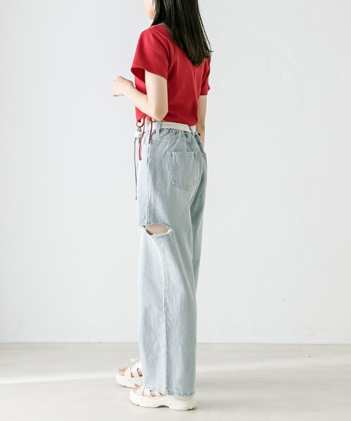 OLIVE des OLIVE（オリーブデオリーブ）の「ベルト付きダメージデニムパンツ　1031030090（デニムパンツ・レディース・サックスブルー・SMALL/MEDIUM）」の9枚目の写真