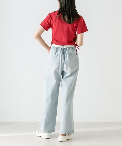 OLIVE des OLIVE（オリーブデオリーブ）の「ベルト付きダメージデニムパンツ　1031030090（デニムパンツ・レディース・サックスブルー・SMALL/MEDIUM）」の10枚目の写真