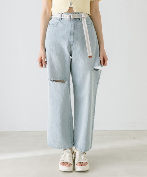 OLIVE des OLIVE（オリーブデオリーブ）の「ベルト付きダメージデニムパンツ　1031030090（デニムパンツ・レディース・サックスブルー・SMALL/MEDIUM）」の14枚目の写真