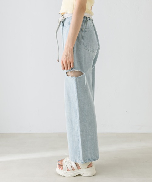 OLIVE des OLIVE（オリーブデオリーブ）の「ベルト付きダメージデニムパンツ　1031030090（デニムパンツ・レディース・サックスブルー・SMALL/MEDIUM）」の15枚目の写真