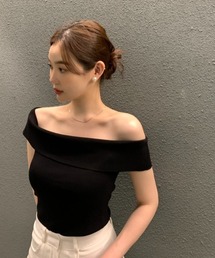 オフショルボーダーニットトップス