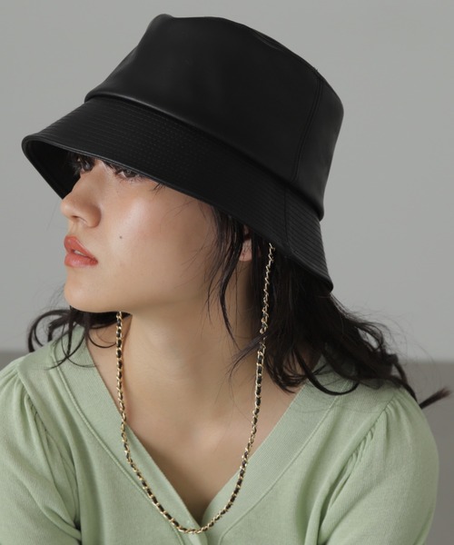 FREE'S MART(フリーズマート)の「チェーン付きPUバケットハット(ハット・レディース・ブラック・フリ-)」の9枚目の写真