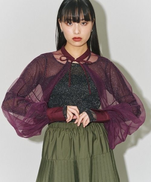 terrace(テラス)の「シースルーボレロ 結婚式&ドレスアップ◎(カーディガン/ボレロ・レディース・ベージュ/ブルー/ブラック/ピンク/カーキ/グレー/コバルトブルー/バーガンディー・MEDIUM)」の8枚目の写真