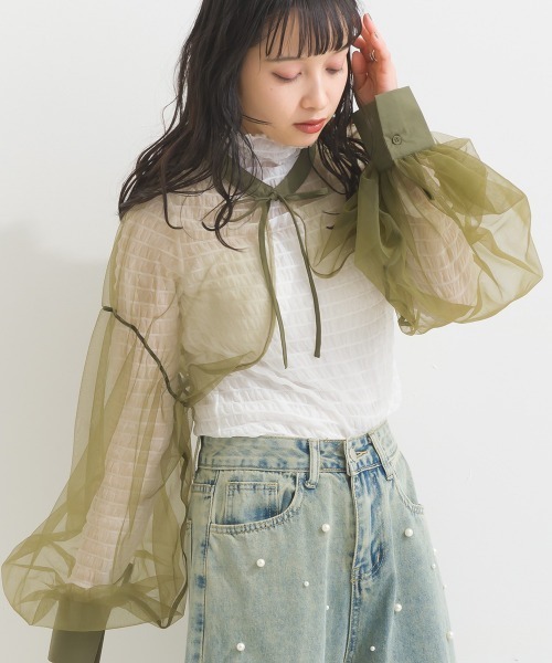 terrace(テラス)の「シースルーボレロ 結婚式&ドレスアップ◎(カーディガン/ボレロ・レディース・ベージュ/ブルー/ブラック/ピンク/カーキ/グレー/コバルトブルー/バーガンディー・MEDIUM)」の4枚目の写真