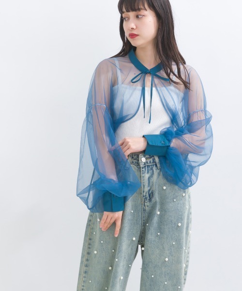 terrace(テラス)の「シースルーボレロ 結婚式&ドレスアップ◎(カーディガン/ボレロ・レディース・ベージュ/ブルー/ブラック/ピンク/カーキ/グレー/コバルトブルー/バーガンディー・MEDIUM)」の6枚目の写真