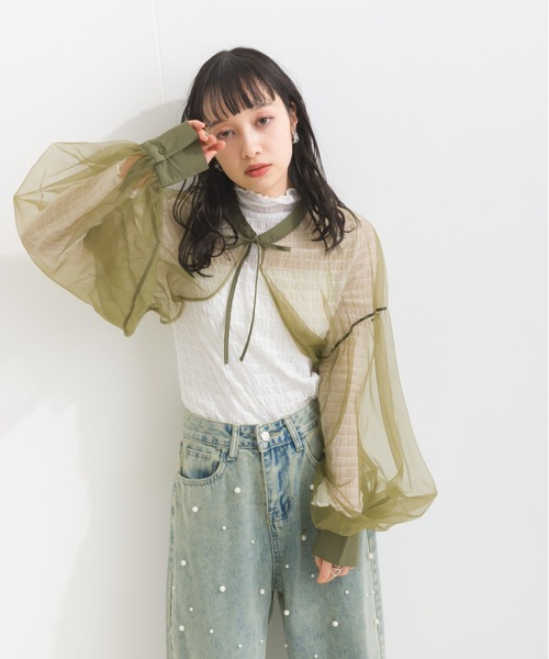 terrace(テラス)の「シースルーボレロ 結婚式&ドレスアップ◎(カーディガン/ボレロ・レディース・ベージュ/ブルー/ブラック/ピンク/カーキ/グレー/コバルトブルー/バーガンディー・MEDIUM)」の13枚目の写真