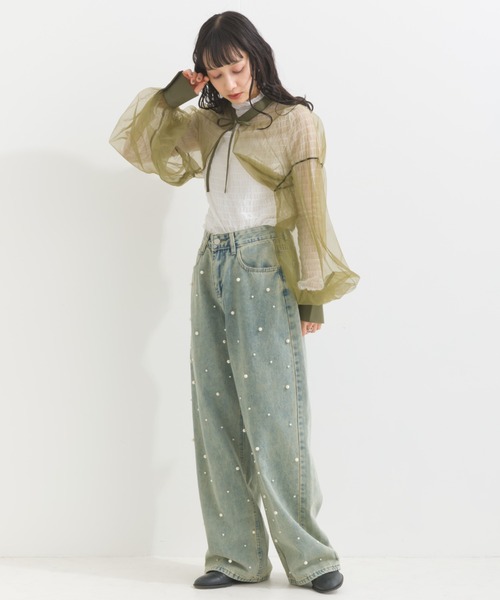 terrace(テラス)の「シースルーボレロ 結婚式&ドレスアップ◎(カーディガン/ボレロ・レディース・ベージュ/ブルー/ブラック/ピンク/カーキ/グレー/コバルトブルー/バーガンディー・MEDIUM)」の15枚目の写真