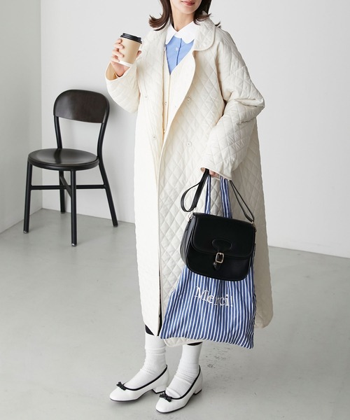 BONLECILL(ボンルシール)の「ダイヤキルト スタンドカラーコート(ステンカラーコート・レディース・カーキ/ベージュ/ブラック/アイボリー・FREE)」の14枚目の写真