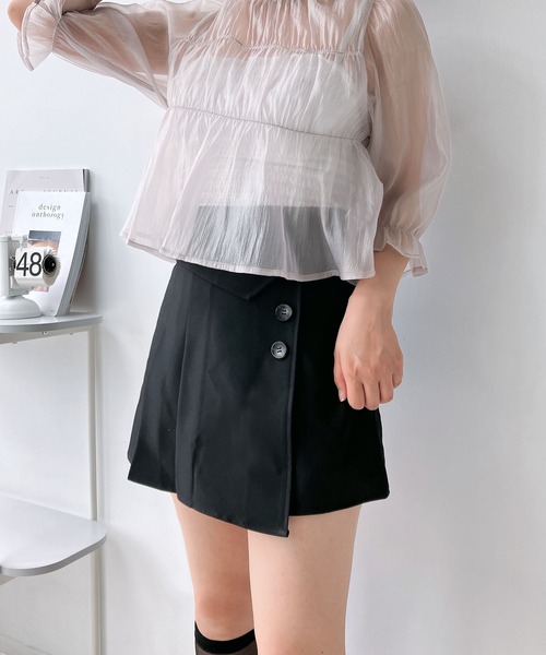 セール】☆プリーツラップボタン ミディアムスカート（スカート